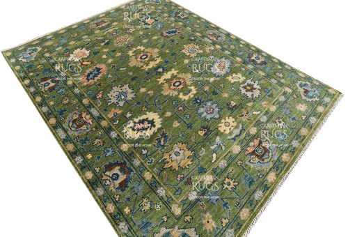 Moss Indo Oushak Hand Knotted Rug in 5x8, 6x9, 8x10, 9x12, 10x14 Wool Area Rug - Picture 7 of 11