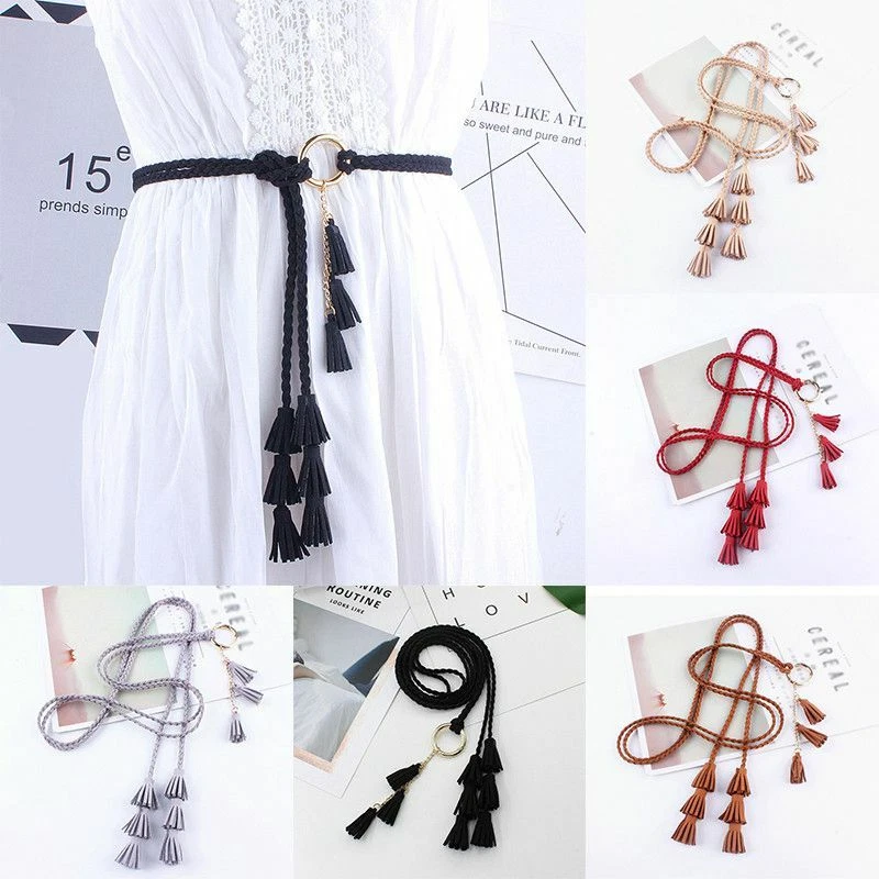 Belt Women Tie Belts Tassel Ladies Waist Rope Braided Thin Fashion Belt Self