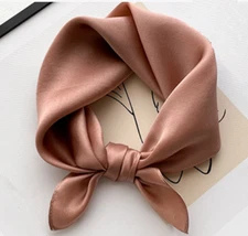 100% Silk 20" small Scarf Women neckerchief Wrap solid brown ZT157-6