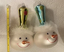 2 Vintage Large Snowmen Ornaments 6.75 Inches Tall