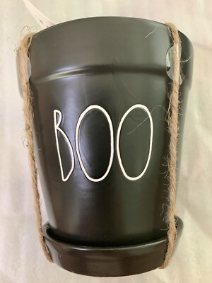 Rae Dunn BOO Black Planter Pot w/ Base Saucer Gothic Home Decor Witchy Halloween