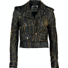 Moschino Nappa Leather Spider Web Chain Embroidery Jacket - Uk 8/it 40 - £8000