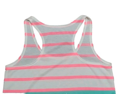 Arizona Jeans Co Tank Top Stripe Racerback Women L Sleeveless White Pink Blue - Picture 16 of 16