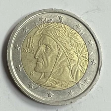 DANTE ALIGHIERI, 2002-2024  R ITALY 2 EUROS Bimetallic Coin, KM#217, Euro
