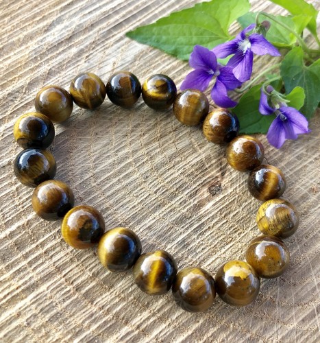 Tiger Eye Natural Stone Polished Round Beads Elastic Bracelet - Picture 2 of 3
