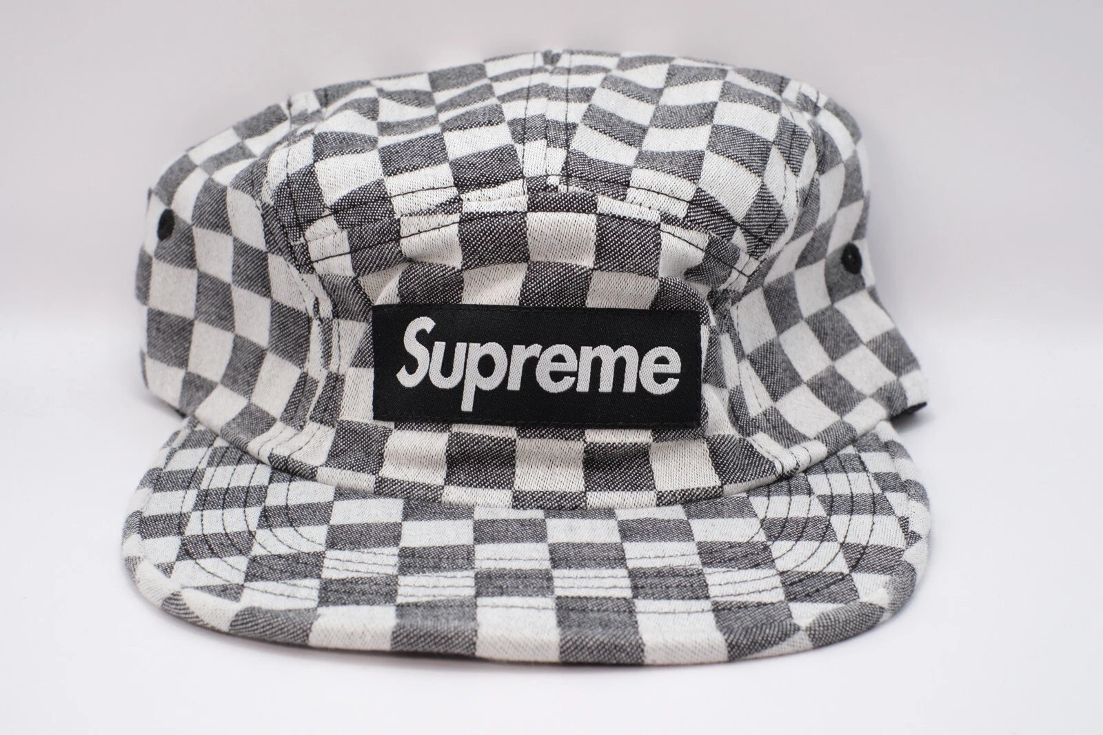 CHAPEAU CASQUETTE DE CAMP EN DAMIER SUPRÊME SS18 NOIR NEUF LOGO JORDAN KOBE DUNK BOX