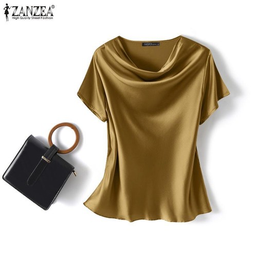 Women's Silk Shirt Loose Short-sleeved T-shirt Mulberry Silk Top Pullover Blouse - Picture 13 of 22