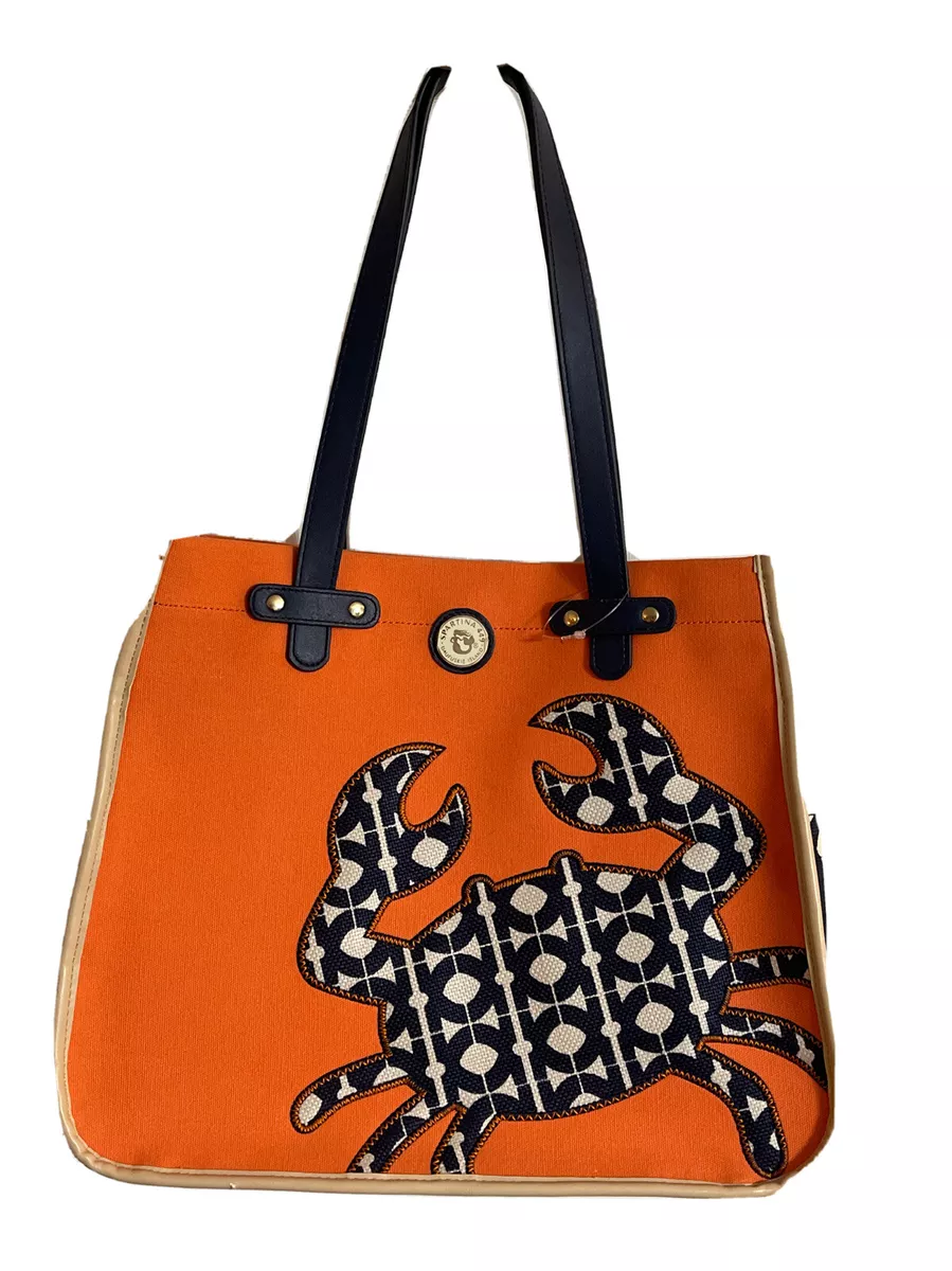 SPARTINA 449 CRAB Embroidered Beach TOTE Canvas Linen Leather