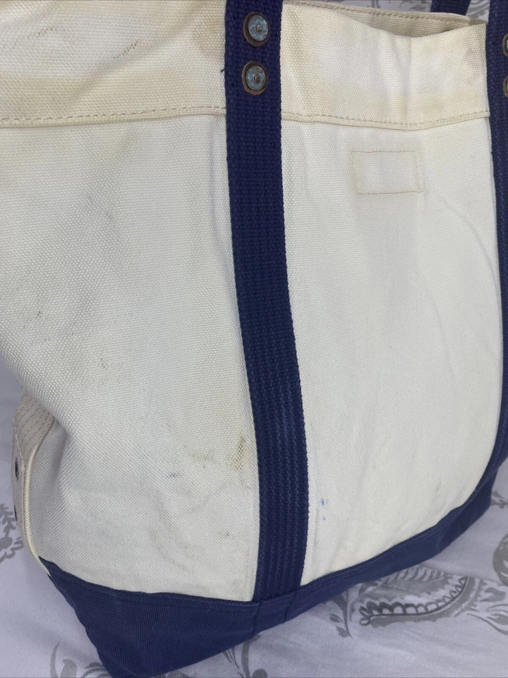 BOLSO DE MANO RALPH LAUREN POLO DE COLECCIÓN #3 MARFIL NATURAL CON LONA AZUL CREMALLERA LLEVAR L Foto 4 de 4