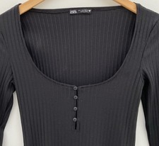 Zara Black Ribbed Long Sleeve Dress Size S