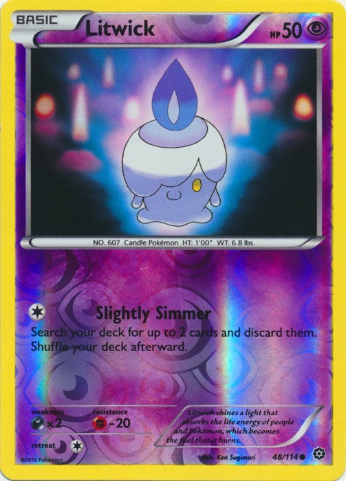 Litwick 48/114 Common Steam Siege Pokemon Reverse Holo Heavily Played