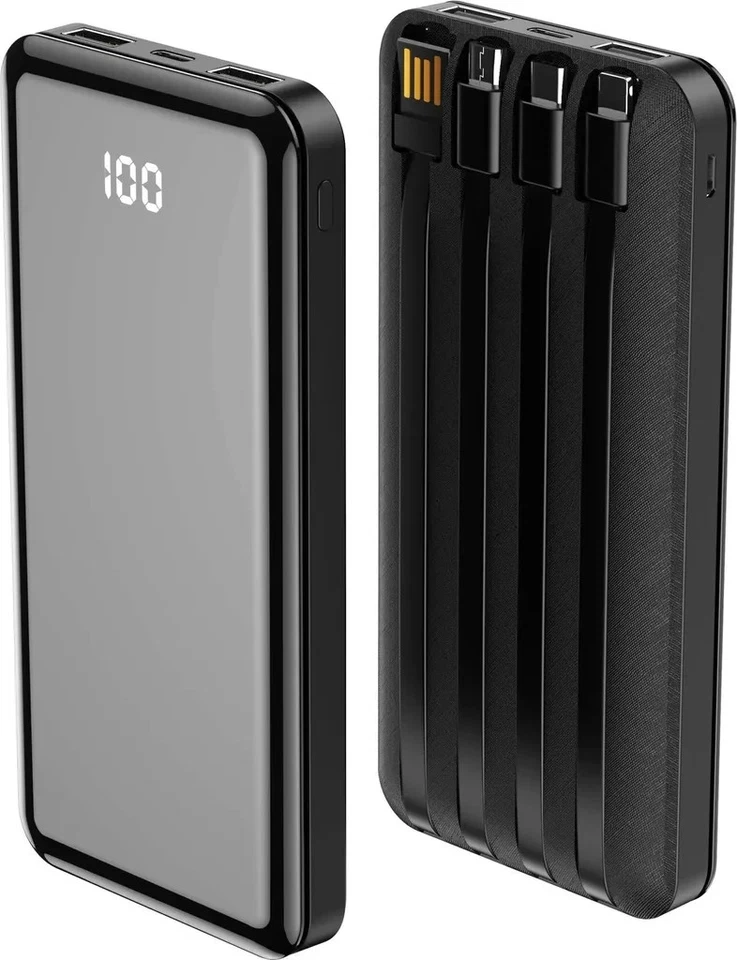 Powerbank TB-411 con 4 cavi inclusi USB-C + USB-A + Micro-USB - 10000mAh