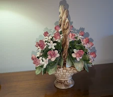 Stunning Vintage Italian Capodimonte Flower Arrangement in Basket Figurine