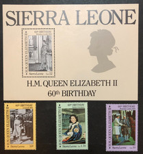 1986 SIERRA LEONE QEII 60th Birthday Mini Sheet plus Stamp Set MNH ES6#37