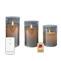 3X Kerzen Flammenlose LED Kerzen Wachs Glas Stumpenkerze Mit Fernbedienung