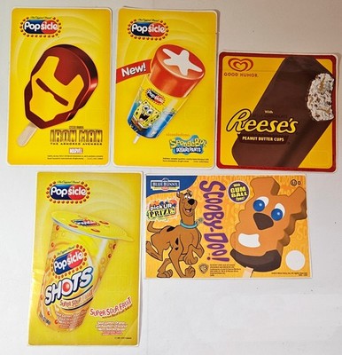 5 Ice Cream Truck Popsicle Good Humor Stickers Iron Man, Scooby Doo, SpongeBob +