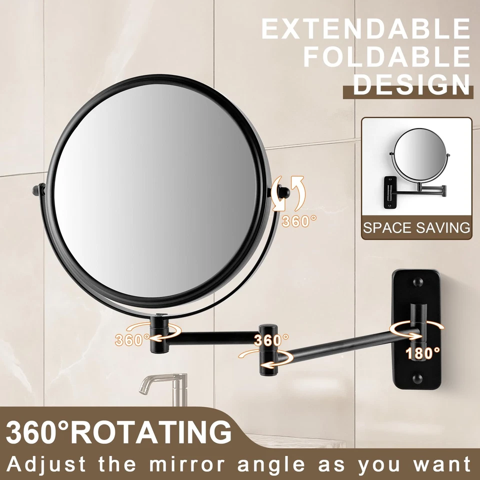 8" Wall Mounted Makeup Mirror, 1X/10X Magnifying Mirror with 360° Extendable ... - Image 4 of 4