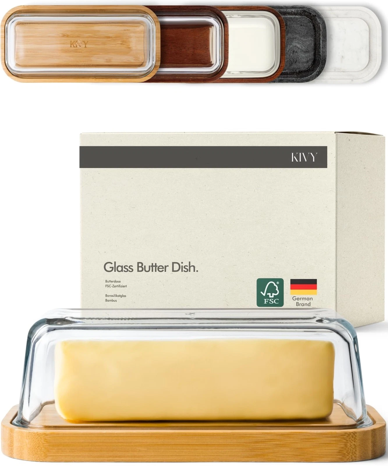 Airtight Glass Butter Dish with Lid for Countertop and Refrigerator Storage