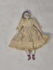 Antique 5.75" China Head Dollhouse Doll w/Molded Purple Tassel Hat Germany c1900