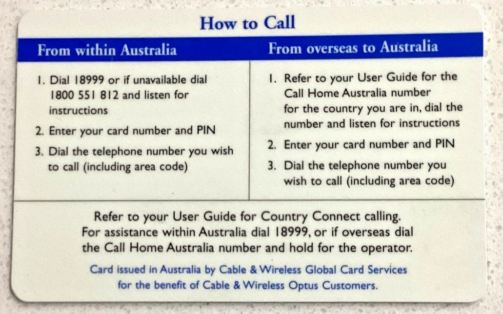 OPTUS CALLING CARDS X 3 DIFFERENT RELEASES