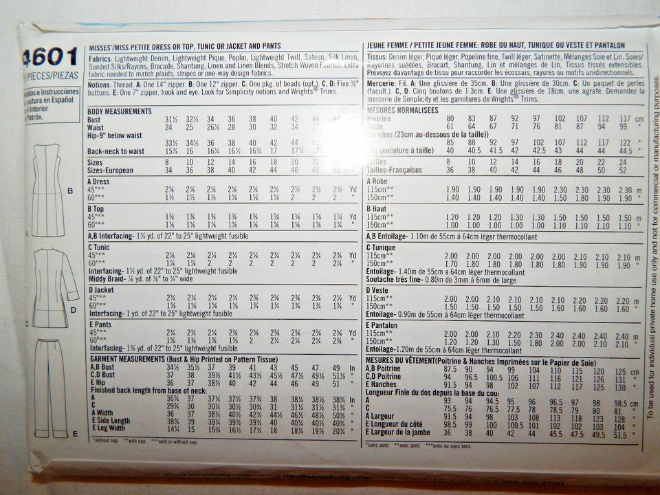 Simplicity 4601 Dress Tunic Jacket Pants Sewing Pattern Ladies 8 10 12 14 UC - Image 3 of 3