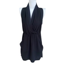 Aritzia Wilfred Black Sabine Sleeveless V Neck Faux Wrap Mini Sheath Dress Sz XS