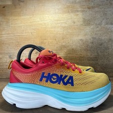 Hoka One One Bondi 8 REFLECTIVE Womens Size 6 Running Shoes Sneakers Orange Blue