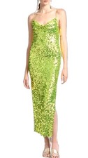 Sachin Babi Women Chartreuse Green Sequin Sanza Size 4 Midi Dress Party Evening