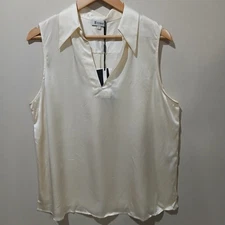 Lilysilk Blouse Womens Large Ivory 100% Mulberry Silk V-Neck Sleeveless Violet