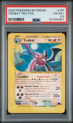 2003 POKEMON SKYRIDGE #147 CROBAT-REVERSE FOIL PSA 4.5
