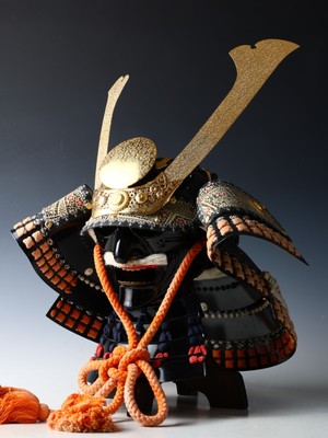 Japanischer Samurai tragbarer Kabuto Helm mit Maske Marutake Kohnin