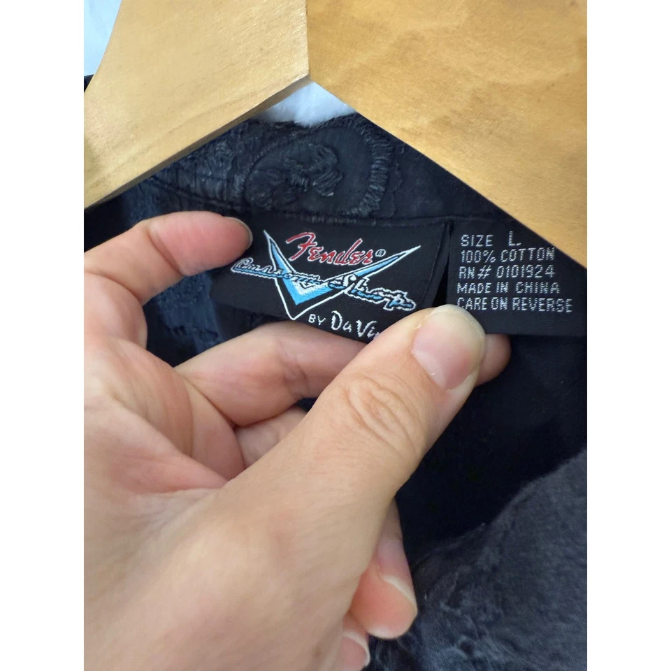 Camisa Fender Personalizada Negra Bordada Botón Occidental Dragón Rockabilly Hombres Grande Foto 3 de 4