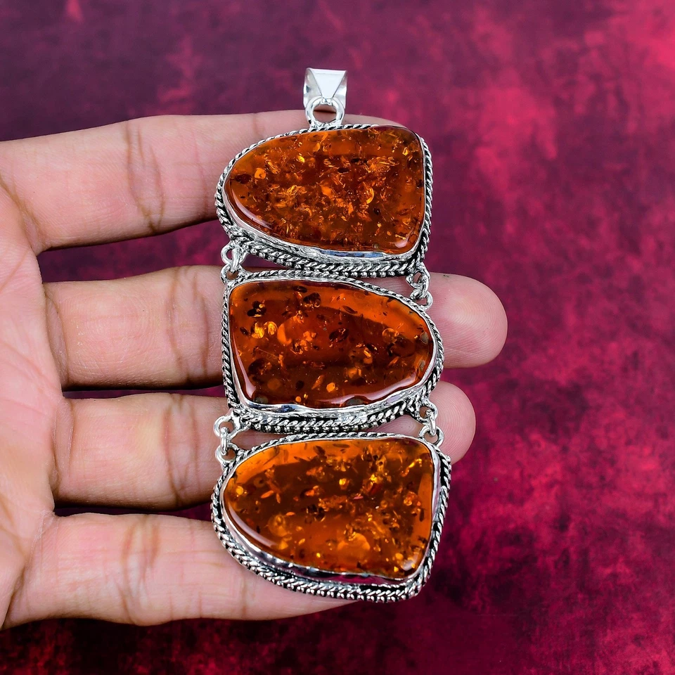 Piedras preciosas de ámbar báltico hechas a mano 925 joyería colgante regalos por amor Foto 3 de 4
