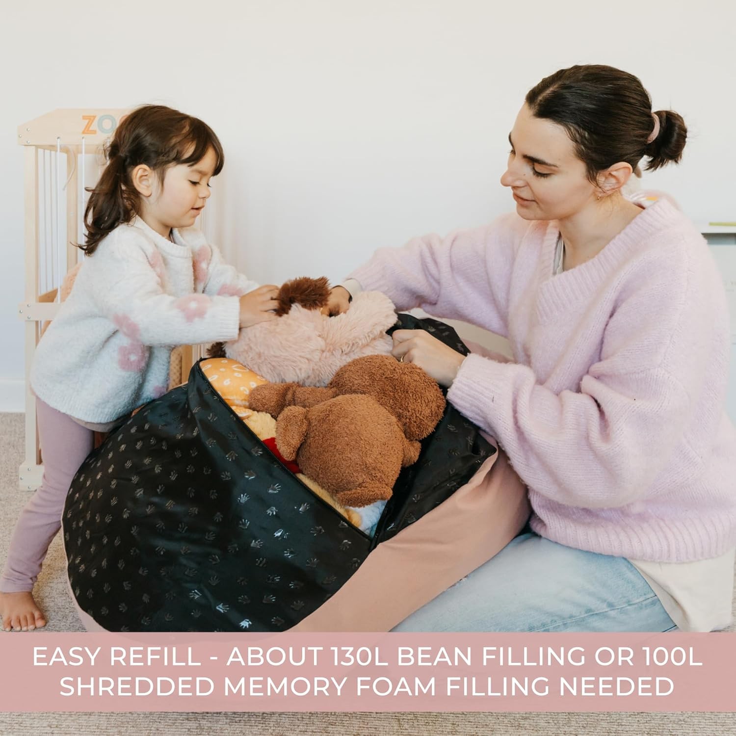 ZICOTO Stuffed Animal Storage Bean Bag Chair Cover for Kids - Easily Pink 