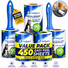 PetLovers Extra Sticky Lint Roller 450 Sheets Pet Hair Remover 5 Pack Dog Cat