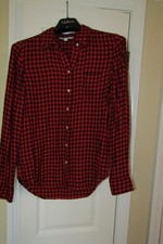 L.L. Bean Woman's Signature Drapey Flannel Shirt- XS Lava Mini Check
