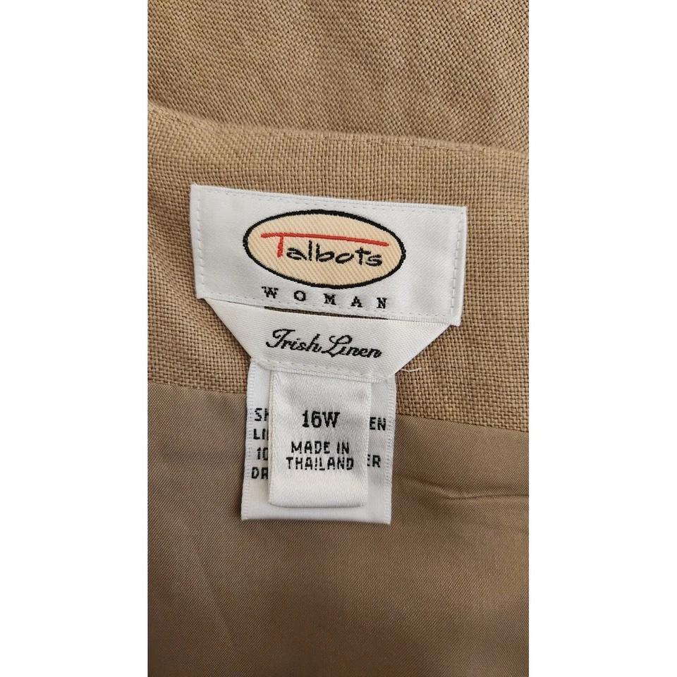 Falda Talbots Mujer Irlandesa Lino Línea A Talla 16W Bolsillos Plisados Caqui Tostado Foto 4 de 4