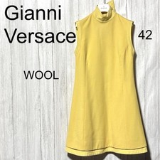 Gianni Versace dress vintage high neck sleeveless yellow women's size 42 i13672