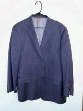 Vintage HICKEY FREEMAN Bespoke Dark Blue Plaid Sport Coat 46 Reg