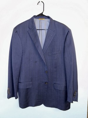Vintage HICKEY FREEMAN Bespoke Dark Blue  Plaid Sport Coat 46 Reg