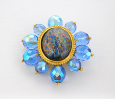 Vintage JOAN RIVERS Faux Opal Glass Cabochon AB Bead Oval Brooch
