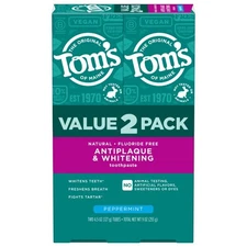 Tom’s of Maine Antiplaque and Whitening Fluoride Free Toothpaste,2 Pack, 4.5 Oz