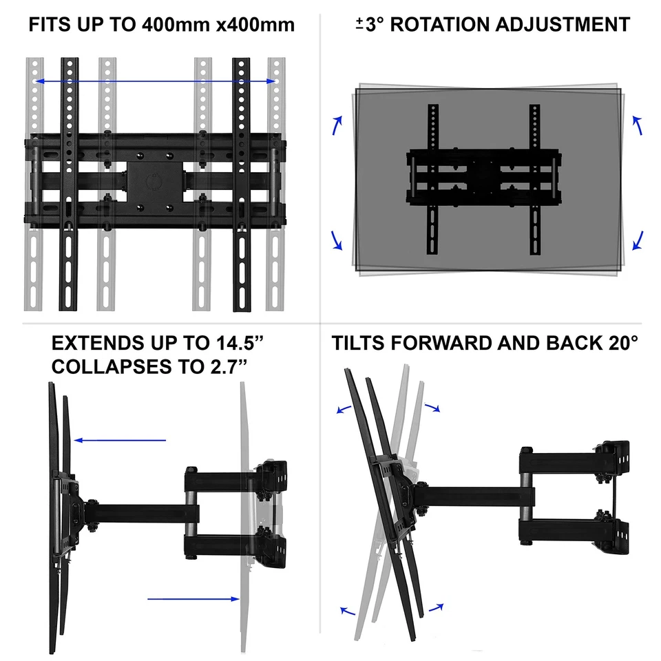 Soporte de pared para TV de doble brazo articulado para televisores de 32-65 pulgadas, 115 lb VESA 400x400 m... Foto 3 de 4