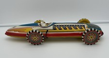 Vtg Marx Wind Up Boat Tail Racer with Driver / 1940s Tin Litho Toy Indy Race Car