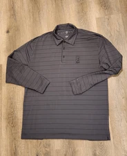 Nike Golf TPC Sawgrass LS polo gray Striped Men's Large performance Stretch