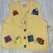 NEW VTG 90  s PBJ Sport Shopping Bag Fashionista Granny Preppy Sweater Vest L WOW
