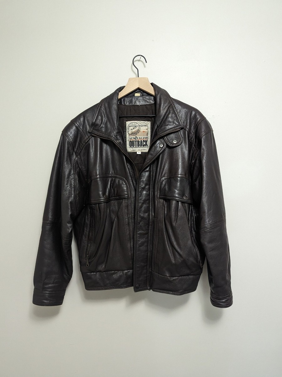 VTG New Zealand Outback Bomber Jacket Leather Dark Brown VTG New Zealand Outback Bomber Jacket Leather Dark Brown