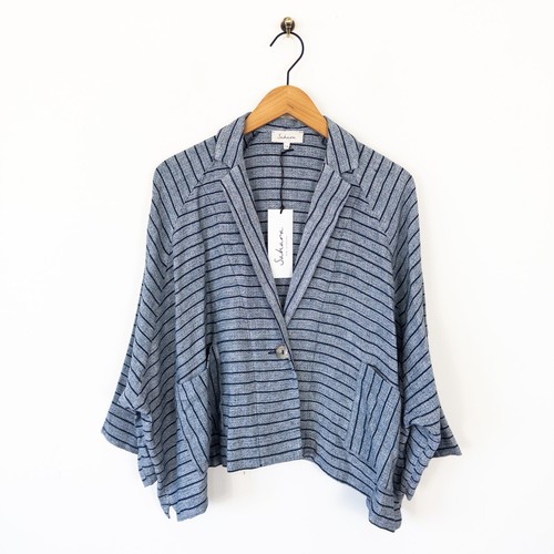 Sahara Linen Viscose Stripe Boxy Jacket Size S/M 10 12 14 NEW Navy Blue - Picture 18 of 24