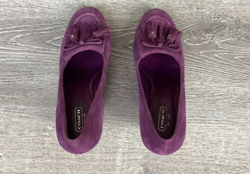 Coach Womens Terri Purple Suede Size 9.5 B Tasseled Kiltie Wedge Heel Shoes - Picture 4 of 13