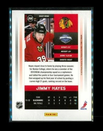2011-12 PANINI CALDER CONTENDERS Hockey Card #268 JIMMY HAYES Blackhawks LE - Image 2 of 2